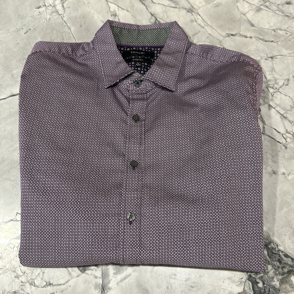 TAHARI Men's Purple Patterned Button Down Shirt